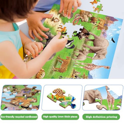 Puzzles for Kids Ages 6-8 Year Old, 100 Piece Grassland Animals Jigsaw Puzzle for Toddler Children Learning Educational Puzzles Toys for Boys and Girls - Every Piece is Unique - color: Grassland Animals