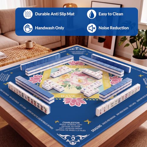 Mahjong Mat - 31.5" x 31.5" Anti-Wrinkle Mahjong Mat for Table, Anti Slip Noise Reduction Gaming Mat with Carrying Bag, for Mahjong/Board Games/Poker/Dominoes/Card Games (Blue) - color: Blue