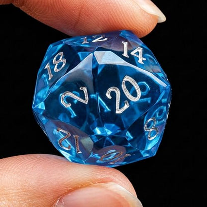 Multifaceted DND Single D20 Dice Resin Sharp Edge 20 Sided D&D Dice, 22Mm Handmade Polyhedral for Dungeons and Dragons, RPG, Roleplaying MTG Table Games - color: D20- Blue