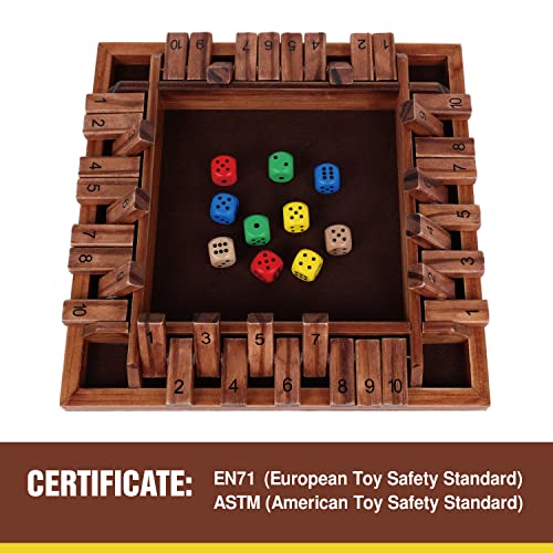 GOTHINK 1-4 Player Shut The Box Dice Game, 11.5-inch Wooden Board Table Math Game with 10 Dices - Math & Decision Skills for Adults/Kids, Perfect for Home Class Parties & Pubs - Classic Tabletop Fun - color: Brown - 11.5 Inch