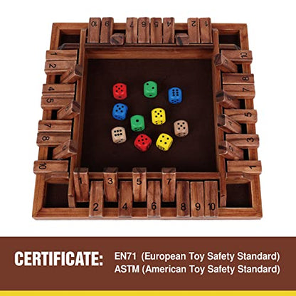 GOTHINK 1-4 Player Shut The Box Dice Game, 11.5-inch Wooden Board Table Math Game with 10 Dices - Math & Decision Skills for Adults/Kids, Perfect for Home Class Parties & Pubs - Classic Tabletop Fun - color: Brown - 11.5 Inch