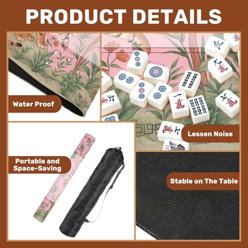 Mahjong Mat 31.5" x 31.5" Print Peonies Trees Bamboo Palms Tigers Chinoiserie Style Non-Slip Noise Reduction Mahjong Tiles Table Cover for Dominoes Poker Card Board and Tile Games - color: Color2