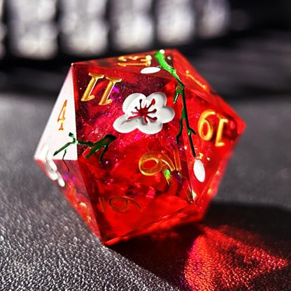 HAOMEJA Resin Flower Dice Set 7pcs/ Sharp Edged Polyhedral Dice/Apply to D&D/DND/RPG-MTG/Role Playing Table Game/Easter/Halloween Party Gift (Red & White Numbers) - color: 7 Red & White Numbers
