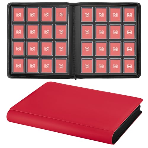 16 Pocket Toploader Binder,Holds 640 TopLoaders (16Red) | Top Loader Binder for 3" x 4"Rigid Cards,Sleeves Card Collection Binder,20 Double Sided Pages with Trading & Sports Holder - color: 16Red