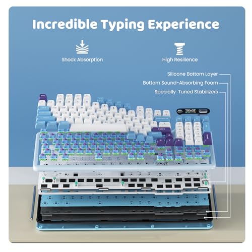 KZZI Z98 Wireless Mechanical Keyboard, Smart Display & Knob, BT5.0/2.4GHz/USB-C, Hot Swappable Custom Keyboard, Pre-lubed Linear Switches, Gasket Mount, RGB Creamy Gaming Keyboard - color: Blue Sea, size: Linear Rainbow Switch