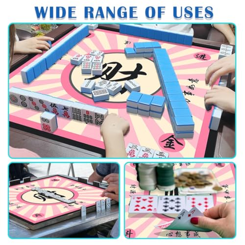 Mahjong Mat, Mahjong Table Mat for Tile Game, 31.5 in x 31.5 in Anti Slip and Noise Reduction Table Cover for Poker Card Board and Dominoes(Grey Pink) - color: A-grey Pink