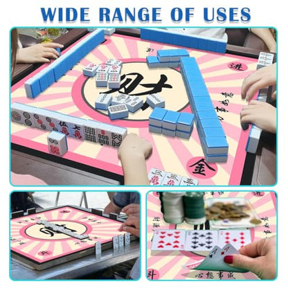 Mahjong Mat, Mahjong Table Mat for Tile Game, 31.5 in x 31.5 in Anti Slip and Noise Reduction Table Cover for Poker Card Board and Dominoes(Grey Pink) - color: A-grey Pink