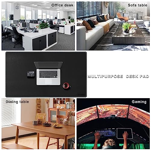 CENNBIE Leather Desk Mat Large, 43.6" x 23.6" Extended Mouse Pad (Black) | Premium stitched edges resist wear. Easy to clean. Protects desk from spills, stains ,scratches. Smooth glide. Office & home. - color: Black, size: 23.6" x 43.6"