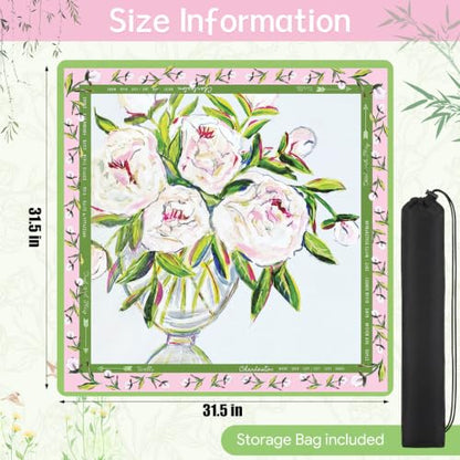 Drydiet Mahjong Mat for Table 31.5 x 31.5 Inch American Mahjong Mat with Carrying Bag, Non-Slip Noise Reduction Table Item for Family Poker Domino Board Game Night & Party Use(Pink Peony) - style: Pink Peony