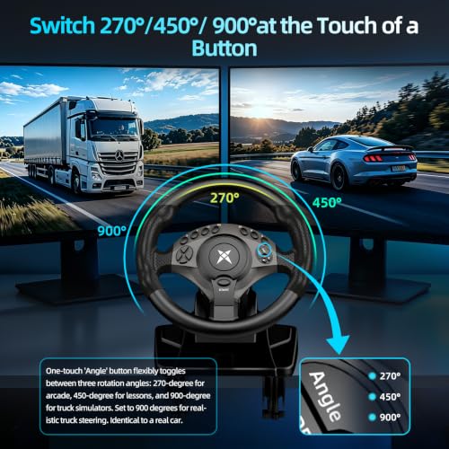 DOYO F9 Pro 900° Gaming Steering Wheel with H-Shifter & Linear Pedals, Hall Effect Precise Linear Steering, Dual Mode Switch, Adjustable Tilt Height Sim Racing Wheel for PC PS3 Truck Drift Games - color: Black-270/450/900° Sequential Shifter