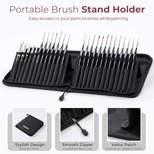 Nicpro Professional Miniature Painting Kit - 25PCS Miniature Paint Brushes Drybrush with Magnetic Painting Handle, Model Paint Brushes for Miniatures, Model, Craft, Acrylic Painting, with Nylon Bag - color: Black