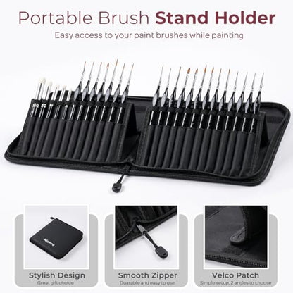 Nicpro Professional Miniature Painting Kit - 25PCS Miniature Paint Brushes Drybrush with Magnetic Painting Handle, Model Paint Brushes for Miniatures, Model, Craft, Acrylic Painting, with Nylon Bag - color: Black