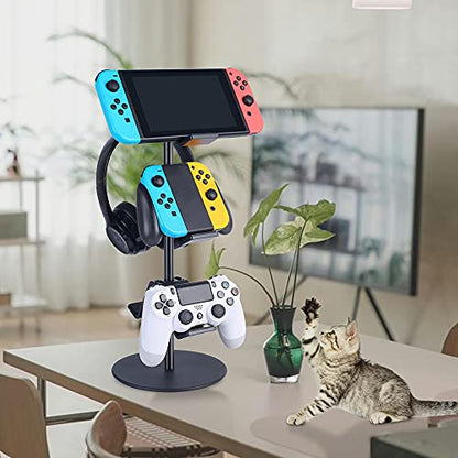 Controller Stand 3 Tier,Headphone Holder, Multi Adjustable Game Controller Headset Hanger for All Universal Gaming PC Accessories, Xbox PS4 PS5 Nintendo Switch(Smart Black) - color: Smart Black