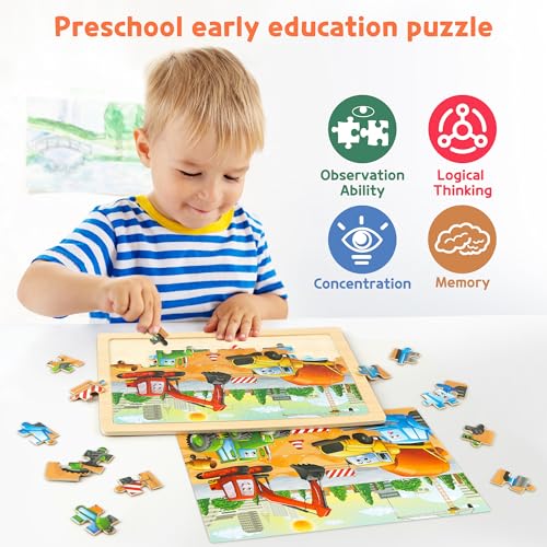 SYNARRY Wooden Puzzles for Kids Ages 4-6, 6 Packs 60 PCs Jigsaw Puzzles Preschool Educational Toys for Children Ages 4-8, Puzzles for Kids Ages 6-8 Boys Girls, Easter Basket Stuffers for Kids