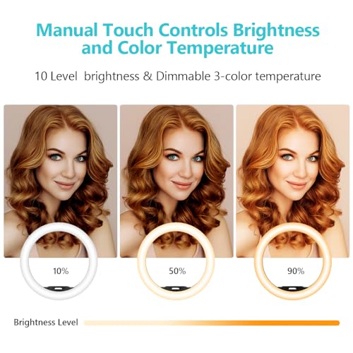 Sensyne 12'' Ring Light with 50'' Extendable Tripod Stand, LED Circle Lights with Phone Holder for Live Stream/Makeup/YouTube Video/TikTok, Compatible with All Phones - color: Nature, size: 12-inch