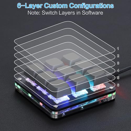 Koolertron Macro Programmable Keypad, One Handed Programmable Mechanical Keyboard, RGB Blue Switch Hot Swappable, 9 Keys Backlit Keypad for Working and Gaming, Black - size: 9-key (No Knob)