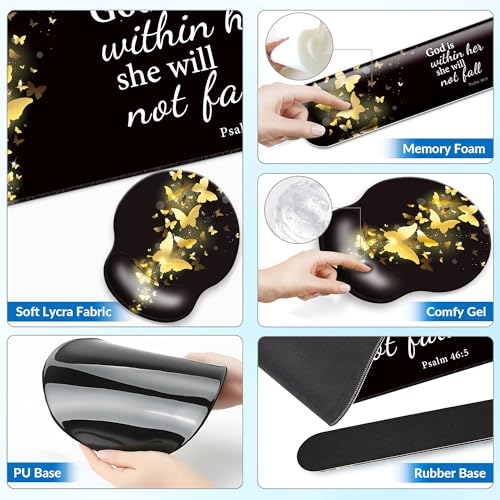 Desk Mat Set Keyboard and Mouse Pad with Wrist Rest Support | Ergonomic,Pain Relief, 4-in-1 Large Big Mousepad Computer Mats,Desk Pad Matt Mats for Desktop Home & Office - color: E3-Golden Butterflies