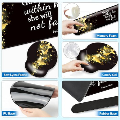 Desk Mat Set Keyboard and Mouse Pad with Wrist Rest Support | Ergonomic,Pain Relief, 4-in-1 Large Big Mousepad Computer Mats,Desk Pad Matt Mats for Desktop Home & Office - color: E3-Golden Butterflies