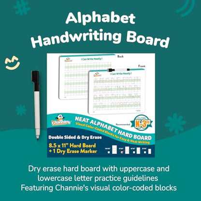 Channie’s Visual Dry Erase Neat Alphabet Hard Board for 1st, 2nd, 3rd Elementary School Students, Handwriting Practice, Homeschool Learning Supplies and Summer Teaching Workbooks - style: Neat Alphabet