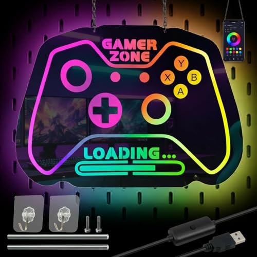 Gamer Neon Sign Gamepad Shaped LED Neon Lights for Gamer/Boys Room Decor Gaming Wall Decor Gamer Gift for Teens, Boys, Kids | USB Powered, Bluetooth APP Control, Music Sync & 210 Scene Modes - size: 16.5” x 11”