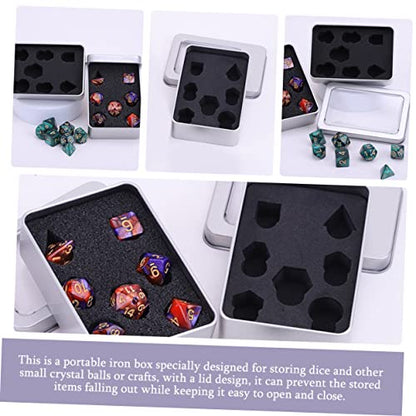 Metal Dice Storage Box with Foam Liners Portable Rectangular Tin Case for Dice Lightweight Organizer for RPG and Board Games