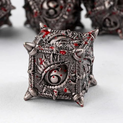 Metal Dice Set Bloodstained Dragon Metal DND Dice for Tabletop Games | Leather Storage Bag, DM Gift, for Dungeons and Dragons Role Playing Games - color: Dragon-bloodstained