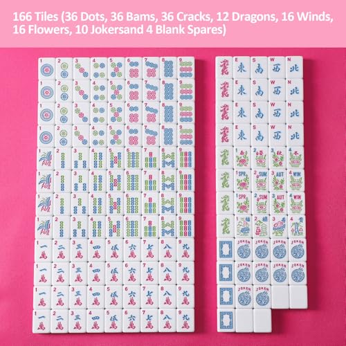 1.2”American Mahjong Tile Set, 166 Mahjong Game Set with Pink Color (Tiles Only, No Racks and Other Accessories) - color: Pink