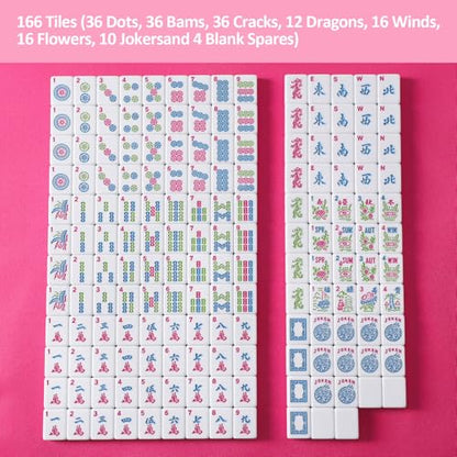 1.2”American Mahjong Tile Set, 166 Mahjong Game Set with Pink Color (Tiles Only, No Racks and Other Accessories) - color: Pink