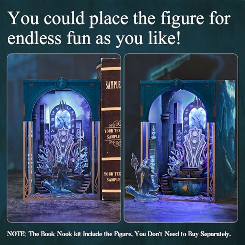 MiniCity Book Nook Kit, DIY Underwater Mythic Ruin Miniature with Led Light, Craft Model with Free Stand, 80+Pcs Easy Assembly for Adults Teens, Fantasy Bookshelf Decor & Gift (Throne of Aqua) | DIY building kit with a free figure; Build in 2-4 hr; 80-pie