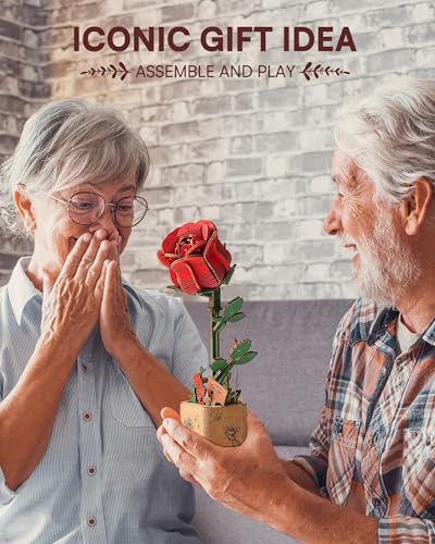 3D Flower Wooden Puzzles for Adults-Red Rose, DIY Wooden Flowers Model Kit Building Set Crafts Birthday Gifts Women, Artificial Botanical Collection Creative Gift Ideas/Housewarming (106PCS) - style: TW - Red Rose