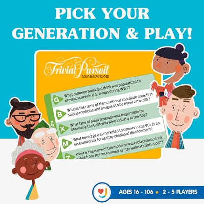 JOY FOR ALL Games - Trivial Pursuit Generations - Generational Trivia - Create Personalized Questions - Bigger Easy-to-Read Cards - Fun Multigenerational Trivia Game for Seniors, Teens, and Adults - style: Trivial Pursuit Generations