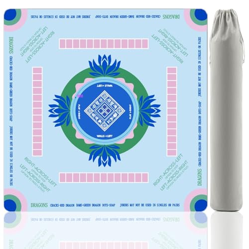 Mahjong Mat, Non-Slip Noise Reduction Card Game Mat with Carrying Bag, Waterproof Table Mat for Mahjong/Poker/Board Games/Dominoes, Sky Blue, 32.4x32.4 Inch - color: Sky Blue