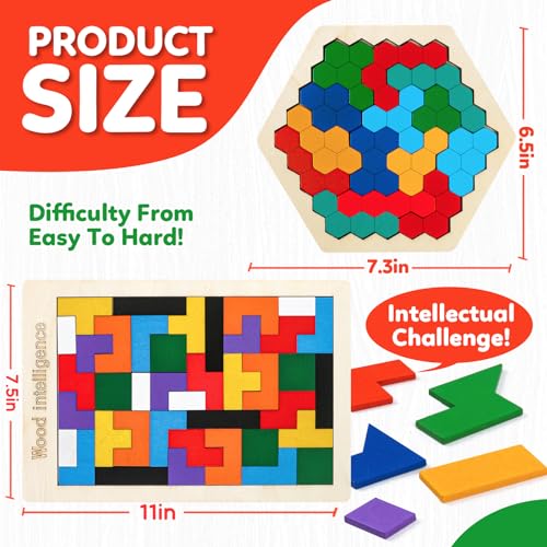 Wooden Puzzles Blocks Brain Teasers Logic Games for Classroom & Party Times,Jigsaw Puzzle Intelligence STEM Montessori Educatioanl IQ Toys Games for Kids Boys Girls Ages 3+ (2 Pack) - style: Puzzle set-2pcs