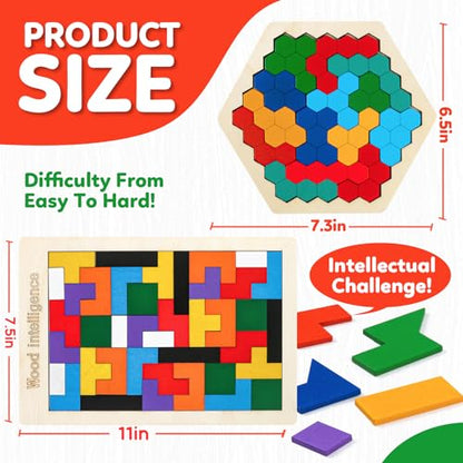 Wooden Puzzles Blocks Brain Teasers Logic Games for Classroom & Party Times,Jigsaw Puzzle Intelligence STEM Montessori Educatioanl IQ Toys Games for Kids Boys Girls Ages 3+ (2 Pack) - style: Puzzle set-2pcs