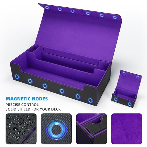 AFIING MTG Deck Box 6 In1 with MTG Playma,Premium Card Storage Box with 5 Pcs MTG Deck Box Holds 2400+ Trading Cards, Large TCG Card Deck Case for Magic Yugioh Sports Cards (Black&Purple) - color: Set Black Purple