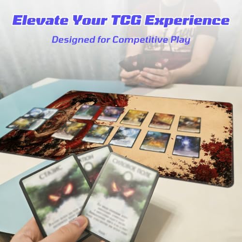 Red Dragon Woman MTG Playmat, Card Game Play Mat with Stitched Edges, Smooth Surface Board Game Trading Card Mat, Non-Slip Rubber Base Large Gaming Mouse Pad 24 x 14 Inch - color: Red Dragon Woman
