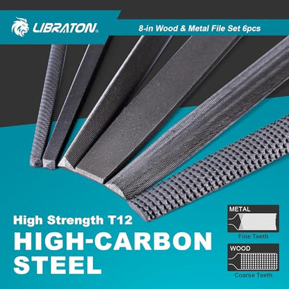 LIBRATON 6PCS Metal File Set, Metal Files, Metal Files for Steel | 5 Metal Rasp Files, 1 Wood File, 8" High-Carbon Steel Files with Rubber Handle, for Metalworking & Woodworking - style: Metal File-6PCS