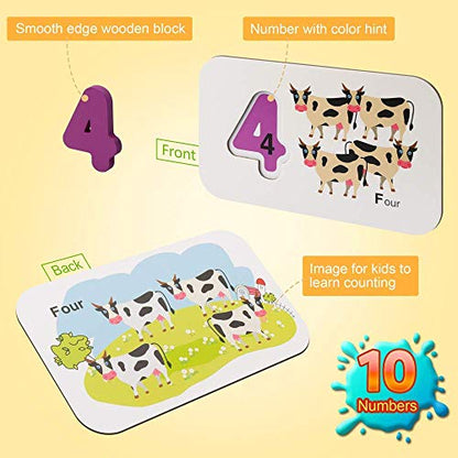 Coogam Numbers and Alphabets Flash Cards Set - ABC Wooden Letters and Numbers Animal Pattern Board Matching Puzzle Game Montessori Educational Learning Toys Gift for Preschool Kids Age 3 4 5 Years