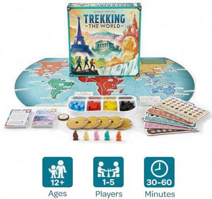 Underdog Games Trekking the World 2nd Edition - Award-Winning Board Games for Kids & Adults Ages 12+ - Easy-to-Learn Strategy Journey for Globetrotters, Perfect for Family Game Night & Educational Fun