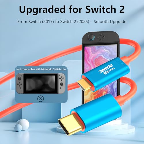 JEMDO Switch 2 Dock HDMI Cable,4K@144Hz 48Gbps,USB C to HDMI 2.1,100W PD Play While Charging,6.6 ft,Portable Travel TV Adapter Compatible with Nintendo Switch 2(Only Below V21.0.0)/2017/OLED - color: Blue, style: 144