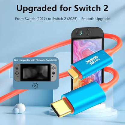 JEMDO Switch 2 Dock HDMI Cable,4K@144Hz 48Gbps,USB C to HDMI 2.1,100W PD Play While Charging,6.6 ft,Portable Travel TV Adapter Compatible with Nintendo Switch 2(Only Below V21.0.0)/2017/OLED - color: Blue, style: 144