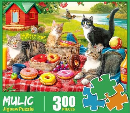 300 Piece Puzzles for Adults for Kids Clearance - Picnic Kittens and Donut | Donut Puzzle Gift for Kids - color: Picnic Kittens and Donut