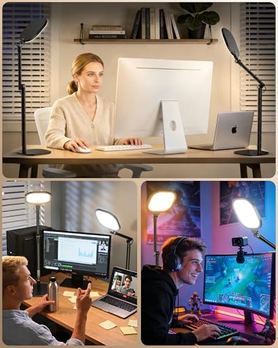 LitONES Tall LED Desk Lamps with Base, Edge-Lit Eye-Care, 50 Light Modes | 40" Height, Dimmable & Flexible, CRI>97.8, Memory and Timer Func, Stable Mental Base for Home Office, Video Calls & Drafting - size: Black 2 Pack