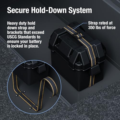 Attwood 9082-1 Small Battery Box with Mounting Kit and Strap, Fits U1 Batteries, Black - size: Series 16 and U1 Batteries, style: Powerguard U1 - Vented