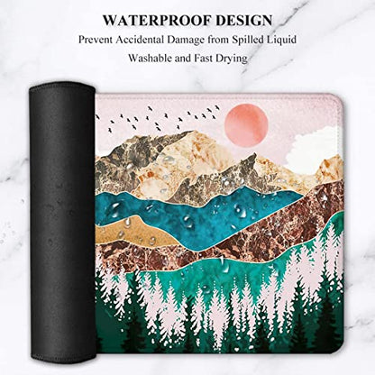 LATEEFAH Large Mouse Pad and Keyboard Wrist Rest, Desk Pad for Keyboard and Mouse, Extended Gaming Mouse Pad with Wrist Support, Waterproof Non-Slip Desk Mouse Mat for Office, Home - color: 4pcs-Art Mountains