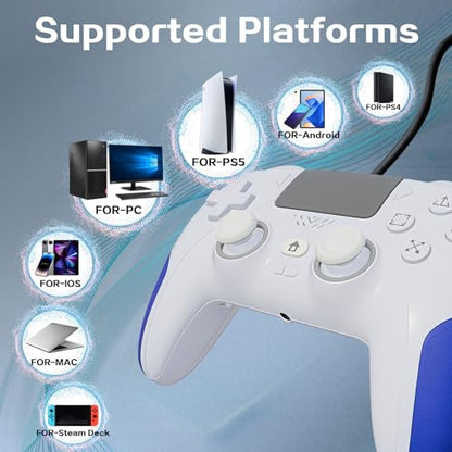 IWGAME RGB Wired Controller for PS-5/PC, Gaming Controller Support Programmable/Remap Turbo Functions, Hall Effect Trigger, Dual Vibration, 3.5MM Audio Jack, Compatible with PS-5/PS-4/PC/MAC/IOS/Android/Steam Deck(Blue,90 Inch) - color: Blue