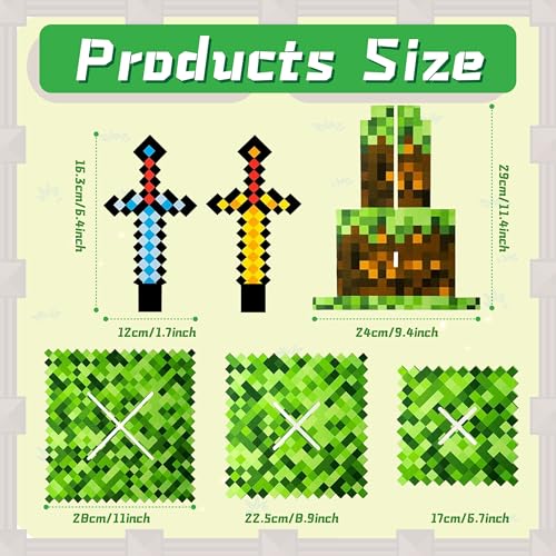 Pixel Block Cupcake Stand 3 Tier - Retro Gaming & Anime Cake Topper Holder for Birthday Party Decorations, Baby Shower Supplies, Pixel Art Centerpiece (2pc)