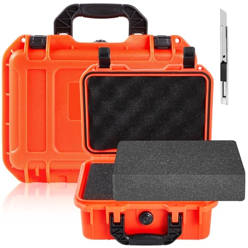 Relaxweex 1 Pcs Waterproof Hard Case with DIY Customizable Foam Insert Portable Protective Case with Knife for Camera Drones Equipments Tools Test Instruments(Reddish Orange,11.3 x 8.7 x 4.2 Inch) - color: Reddish Orange, size: 11.3 x 8.7 x 4.2 Inch