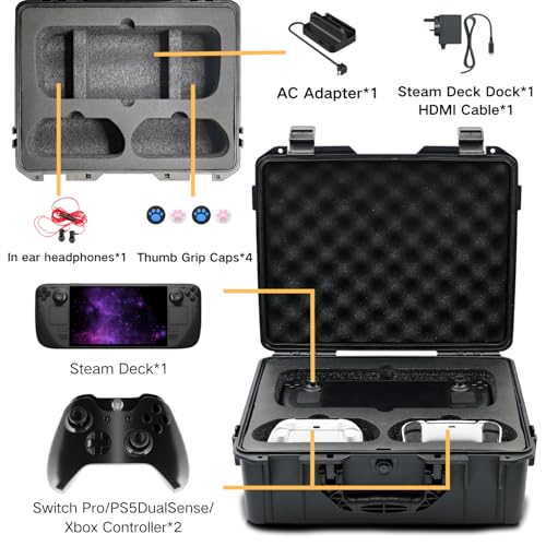 Luck&Link Carrying Bag Case for Steam Deck OLED/LCD, Hard Professional Waterproof Steam Deck Storage Case, Controllers, Small Docking Station& Other Accessories AC Charger Storage,Large Capacity