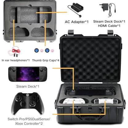 Luck&Link Carrying Bag Case for Steam Deck OLED/LCD, Hard Professional Waterproof Steam Deck Storage Case, Controllers, Small Docking Station& Other Accessories AC Charger Storage,Large Capacity